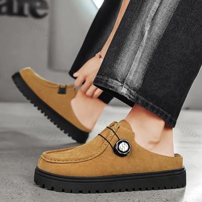 Fashion Men's Retro Design Fashion Casual Thick Soled Half Slippers for 2025 Autumn New Comfortable Versatile Non Slip Chunky Drag Shoes