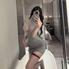 Sexy underwear, sexy silver silk, shiny women's hip skirt, uniform lace hanging neck to avoid temptation