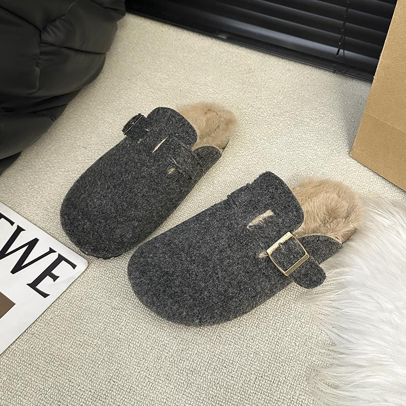 

Retro one-pedal French fairy wind fluff cotton slippers female outer wear 2025 autumn and winter new warm thick-bottomed cotton mop 35