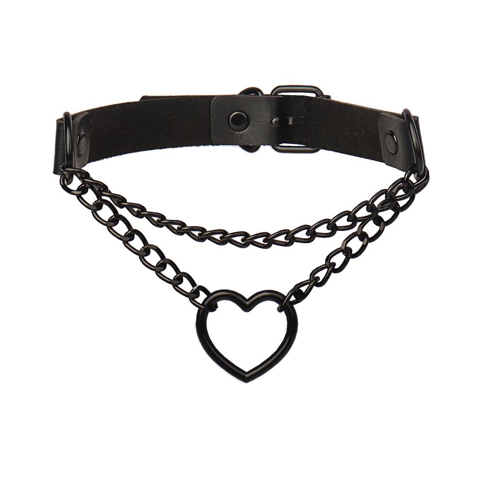 Collier Ras-du-cou Punk Black Metal à Franges Sangle de Cou Sexy à Pointes Collier Clavicule Colliers Hommes Halloween Femmes Bijoux Y2K Cosplay black