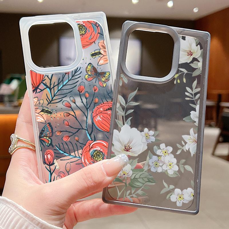 Moteblomstertrykk slankt mykt deksel til iPhone 16 Pro Max 15 Plus 14 13 Pro 12 11 Klar TPU støtsikkert silikongjennomsiktig telefondeksel