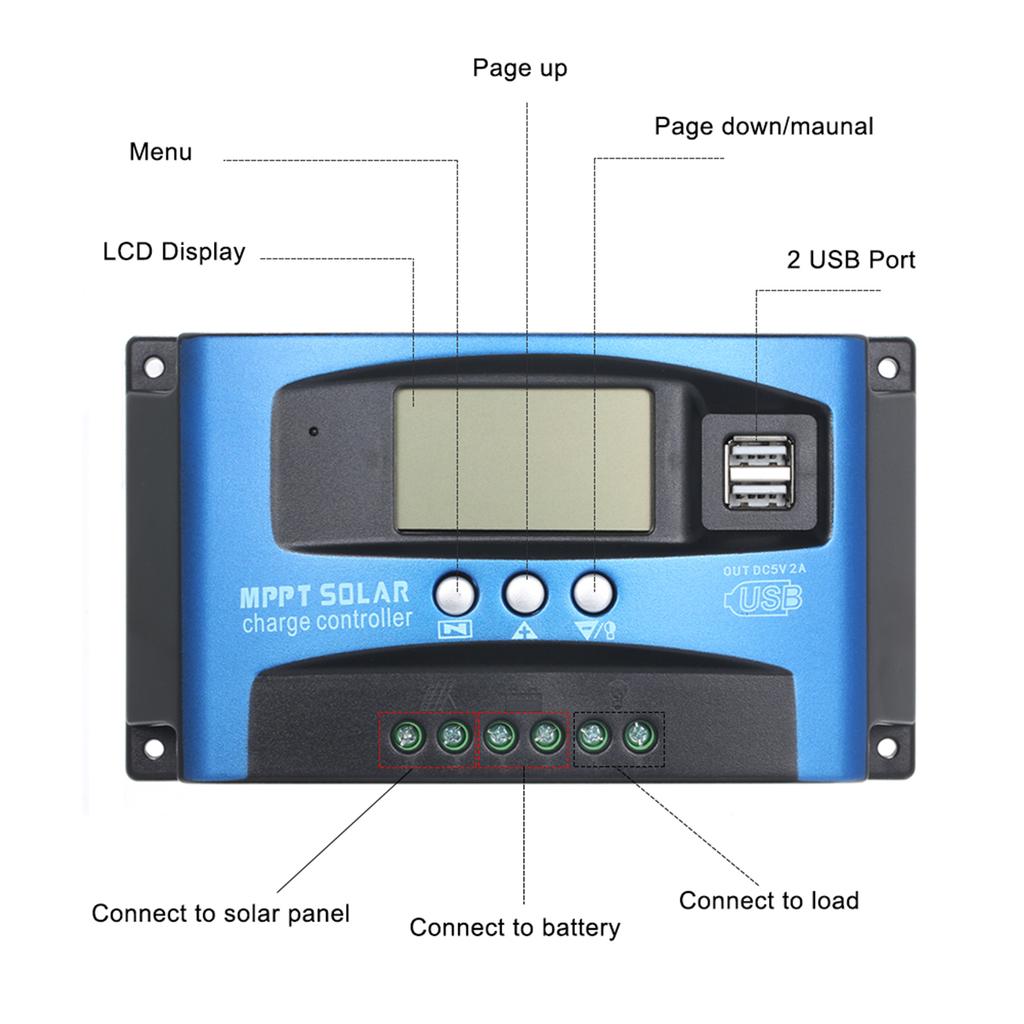 30A 40A 50A 60A 100A MPPT Solar Charge Controller Dual USB LCD Display Auto Solar Cell Panel Charger Intelligent Regulator