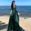 Sexy strap backless suspender dress women's summer vacation dress slim waist skirt design sense a word long dress