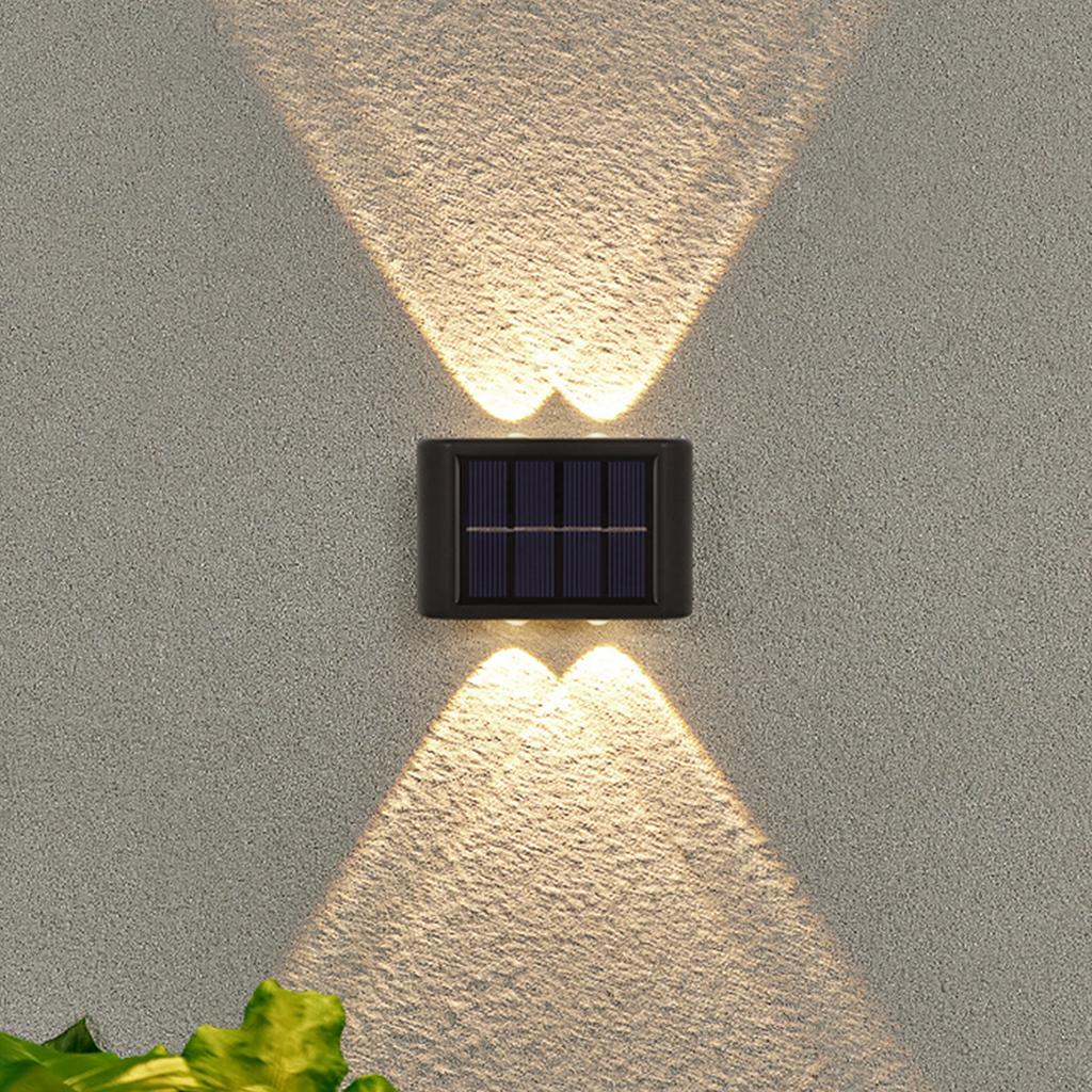 2PCS Solar Lights Up and Down Wall Lamp for Outdoor Fence Decoration Convex Mirror IP65 Water Proof 4 LEDs White Light