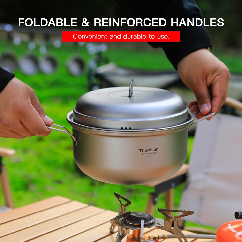 Titanium Steamer Stockpot Set with Lid Outdoor Camping Soup Steaming Pot Pan Mess Kit