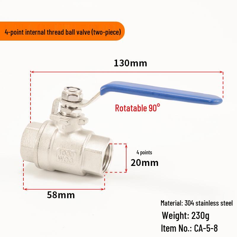 304 Stainless Steel Ball Valve, 1/2/3-Piece, Internal Thread Water Switch, Size DN15/DN10