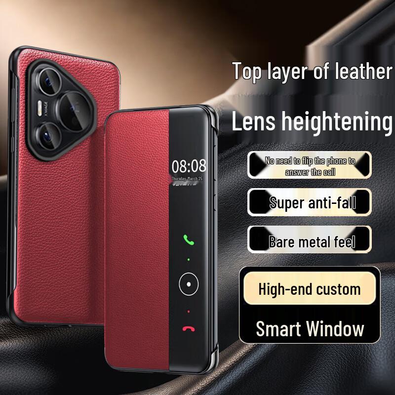 Funda con tapa de cuero genuino Eddga para Huawei Pura 80 Pro