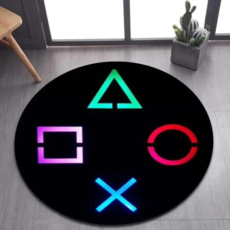 Cartoon Gamer Game Controller Round Area Rug,Circle Carpet Rugs for Living Room Children's Bedroom Sofa Decor,Non-slip Floor Mat