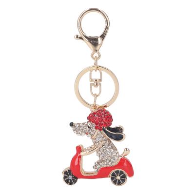 Key Chains Rhinestone Cartoon Riding Dog Style Zinc Alloy Decorative Practical Lightweight Portable