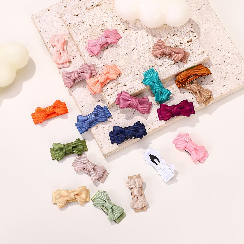 20Pcs/Set  Mini Bows Hair Clips for Baby Girls Kids Solid Color Bows Hairpins Barrettes Handmade Headwear Hair Accessories
