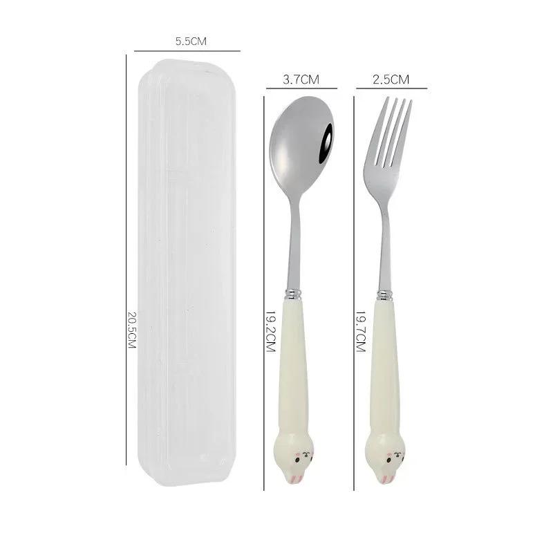 Cute Cartoon Travel Tableware with Case Portable Utensils Cutlery Set Reusable Flatware Silverware Include Fork Spoon with Case