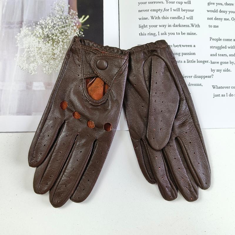 Women's Sheepskin Driver Gloves Thin Breathable Unlined Colored Leather Gloves Summer