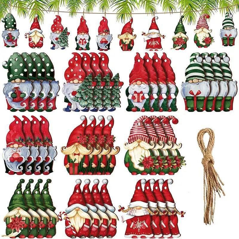 

Wooden Elf Ornament for Christmas Tree – Rustic Wooden Hanging Decoration for Holiday, Home & Office 10-Piece set