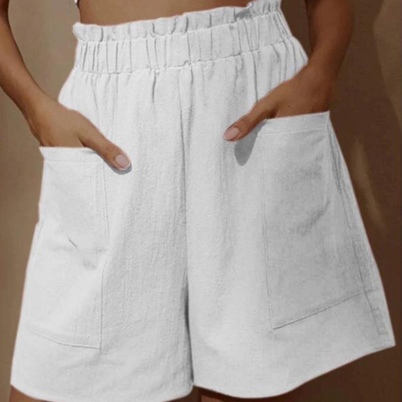 

Новые летние свободные повседневные шорты большого размера, женские однотонные повседневные брюки с высокой талией, широкие брюки XXL белый