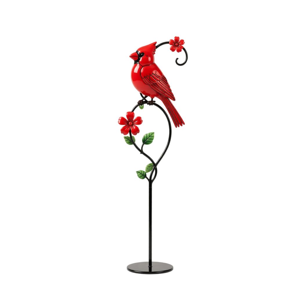 Wrought Red Bird Garden Stake - Rustic Outdoor Yard Decoration for and Patio
