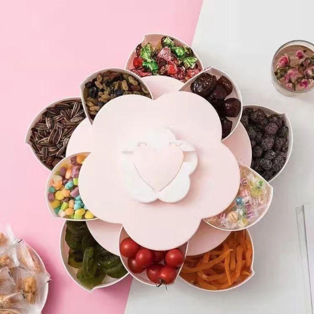2-lags snacksfat med telefonholder Smykkeorganisator Kreativ roterende petal godteriboks Underhold