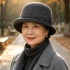 Autumn and winter picaro new wool pot hat flower crimped bucket hat women middle-aged and elderly mother old hat