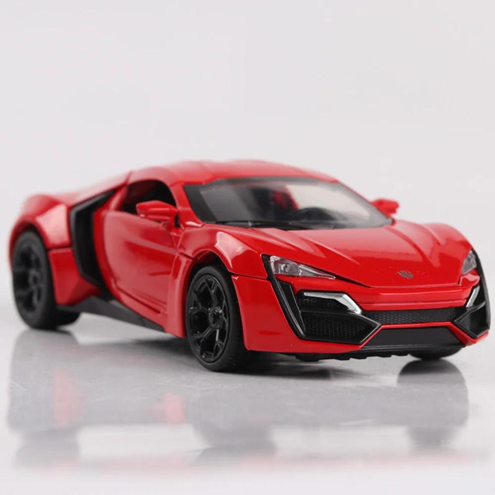 1:32 Scale Lykan Mode Toy Sports Cars Alloy Diecast Sound Light 4 Doors Opened Sound Light Pull Back Supercar Models Child Gifts