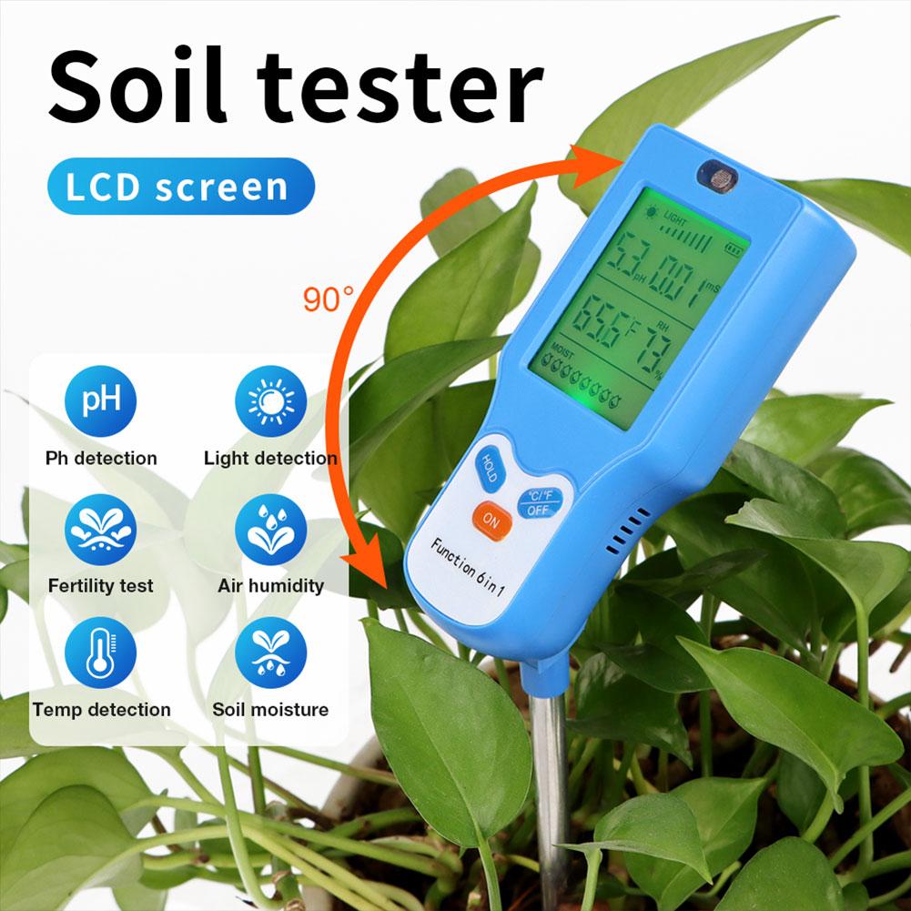 6-in-1 Digital Garden Soli Analyzer Fertility/Temp/Moisture/Sunlight/Humidity/PH Meter for Gardening Farming and Outdoor Plants