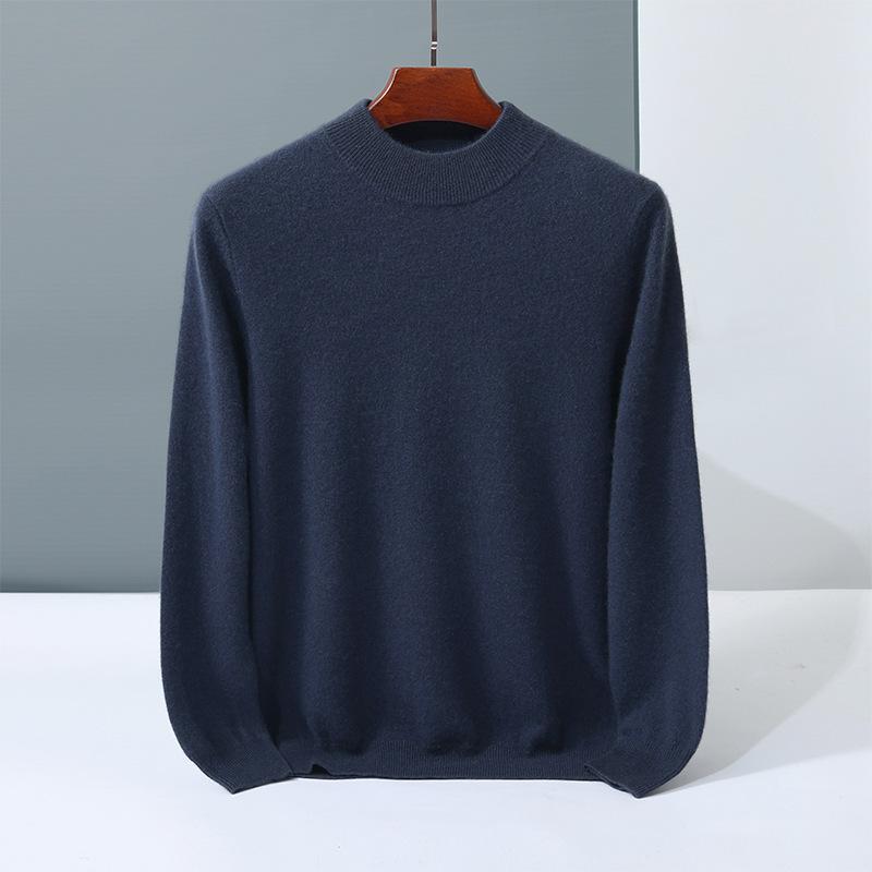 Solid color simple cashmere sweater men's semi-turtleneck pullover new knitted cashmere