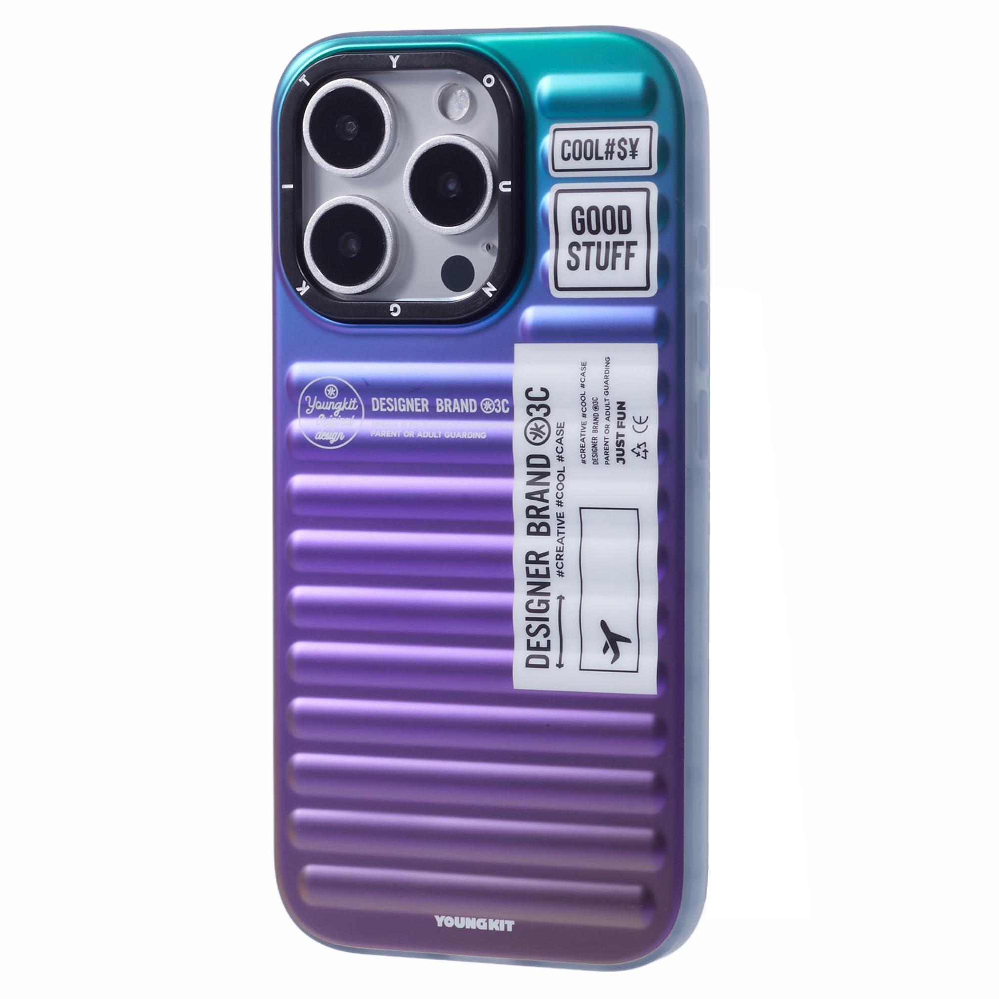 YOUNGKIT For iPhone 16 Pro Max Case Suitcase Style TPU + Aluminium Alloy Laser Gradient Phone Cover B