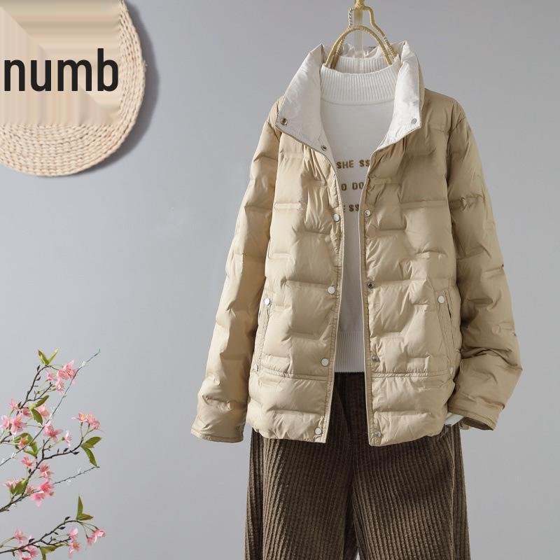 

Женская легкая куртка из белого утиного пуха - Осень/Зима, воротник-стойка, повседневная, короткая, свободного кроя, универсальное пальто XXXL хаки