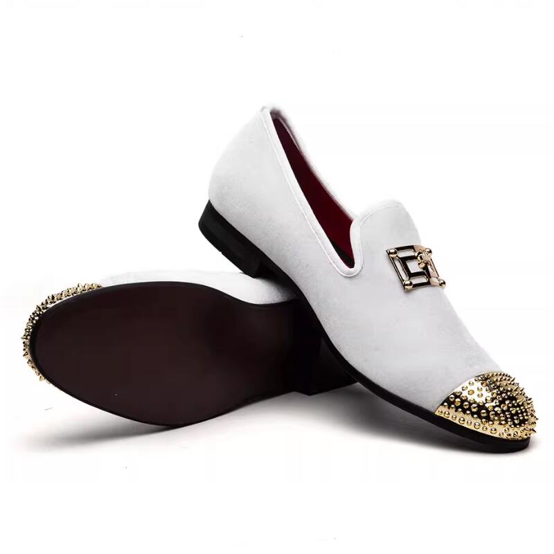 Men Big Size men Casual Shoes Design Bright Face Buckle and Gold Metal Toe Men Driving Shoes Part Flats