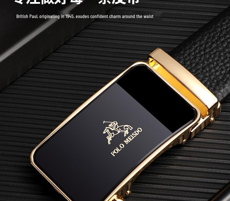 Genuine Paul Leather Men's Automatic Buckle Belt - High-End Cowhide Business Waistband