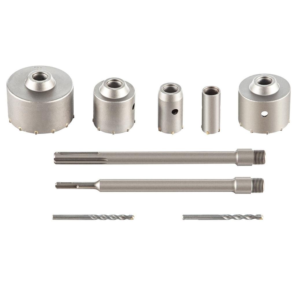 Concrete Hole Saw Kit, 30/40/65/80/100mm Drill Bit Set SDS Plus or SDS Max Shank Wall Hole Cutter with 11.8"/300 mm Connecting Rod for Brick,