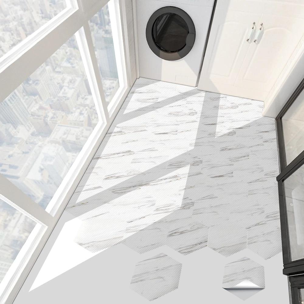 Samolepící samolepicí dlaždice 3D prošívání bílého mramoru Protiskluzové vodotěsné nálepky na zeď s šestiúhelníky Dekor do koupelny