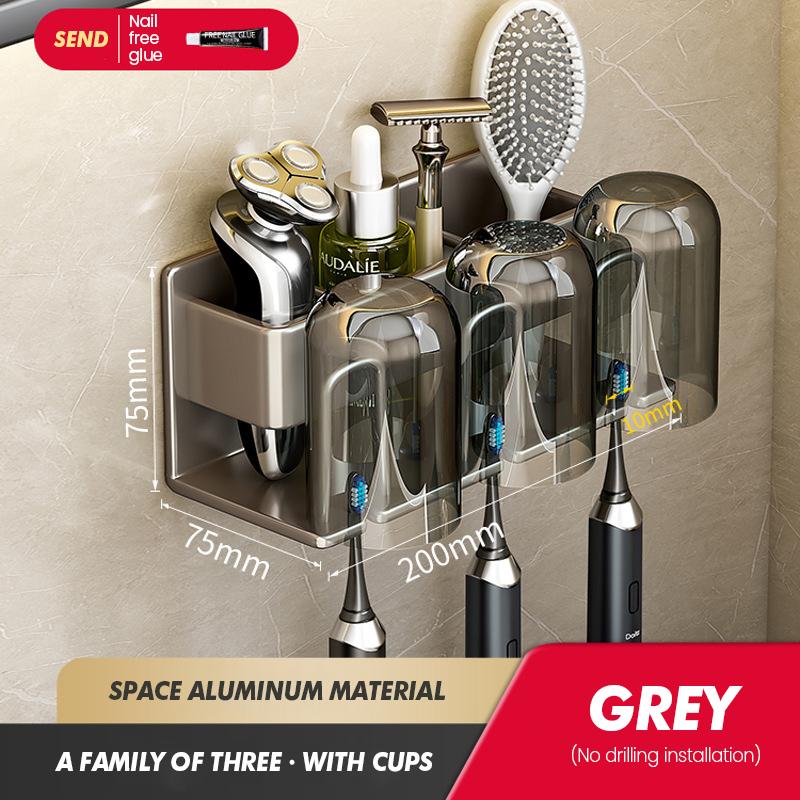Toothbrush Storage Rack Bathroom Wall Mounted Non Perforated Iron Electric Toothbrush Storage Rack Cup Storage Set