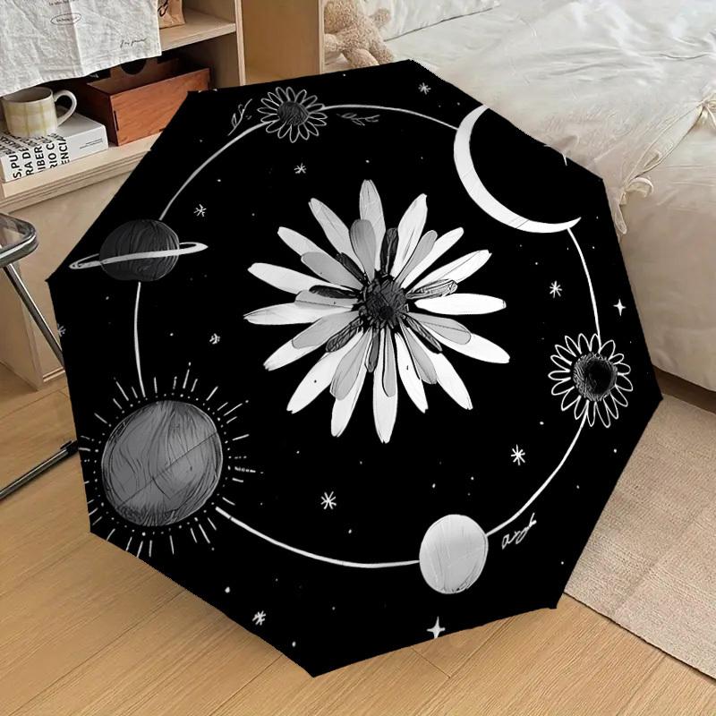 1pc Flower Moon Celestial Pattern Umbrella with Plastic Handle,Suitable for All Seasons Home Travel Outdoor UmbrellaDD428