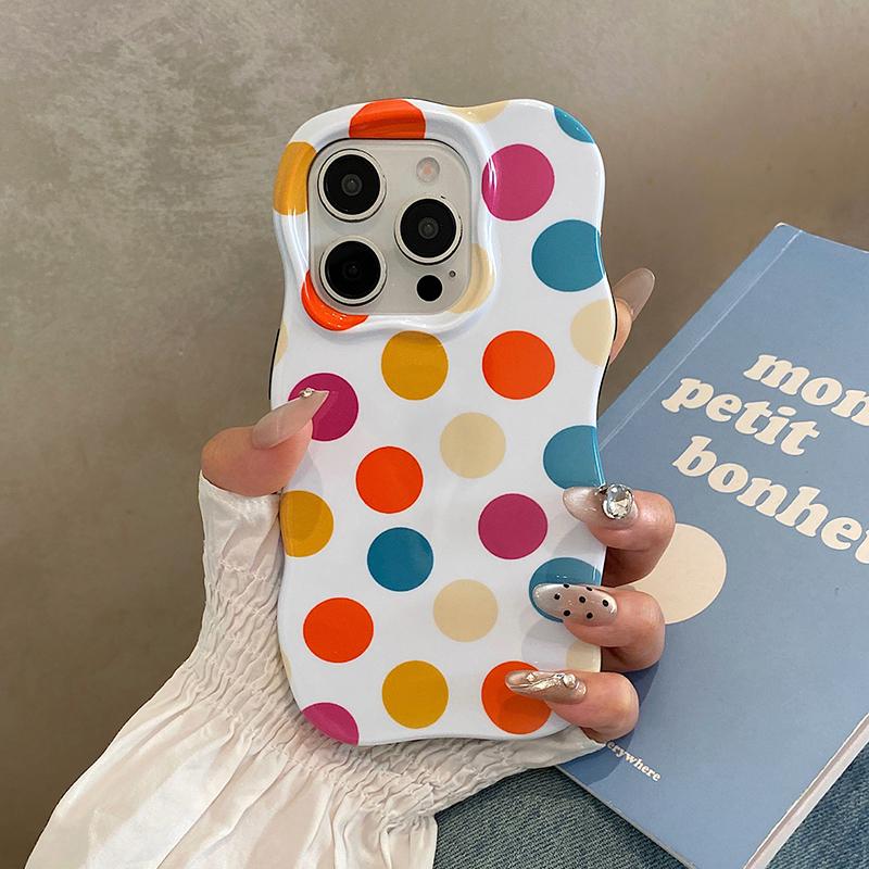 Cute Glossy Polka Dots Phone Case for iPhone 17 Air 16 15 14 13 Pro Max Lovely Shockproof Protective Wave Edges Back Cover