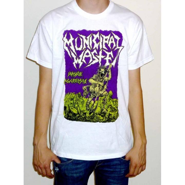 Municipal Waste "Massive Aggressive" White T-shirt - NEW OFFICIAL fatal feast Unisex T-Shirt