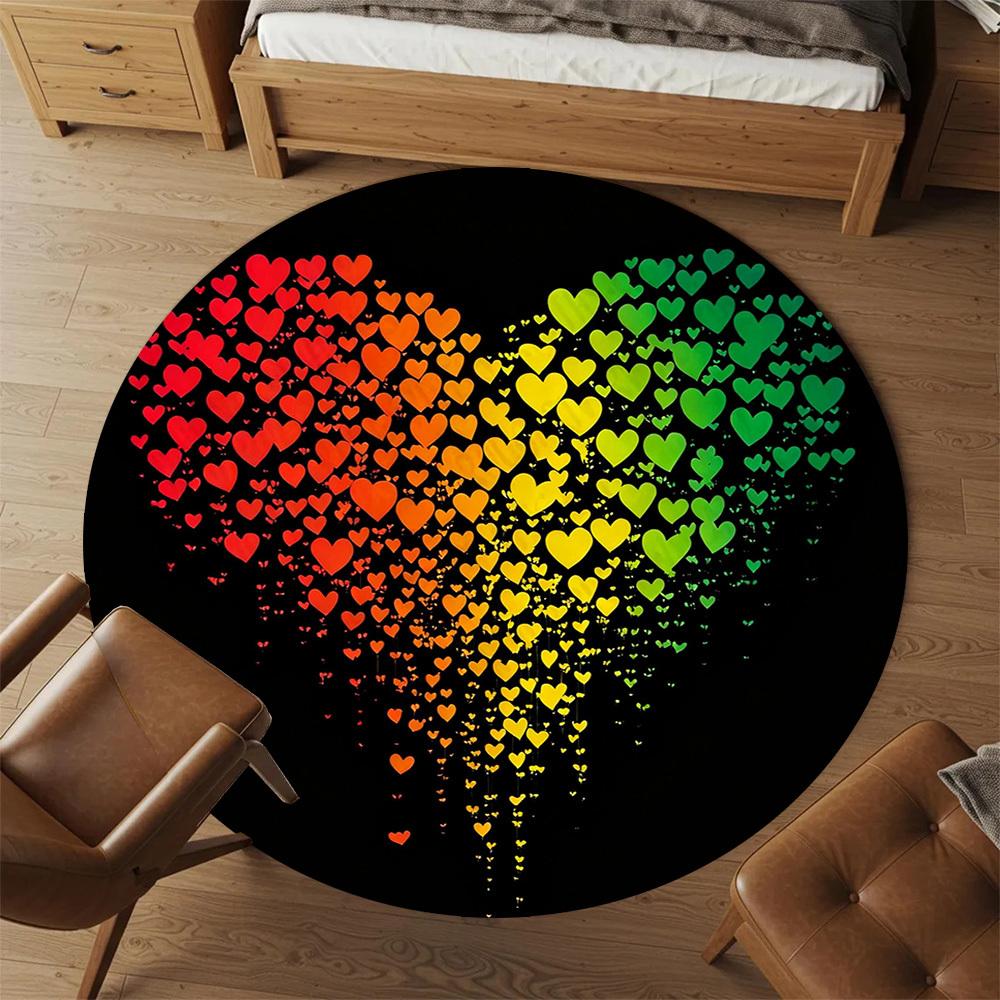 1PC heart rainbow Office Round Area Rug, Under Office Chairs Bedroom Living Room Home Decor,Carpet for Office, -1110228