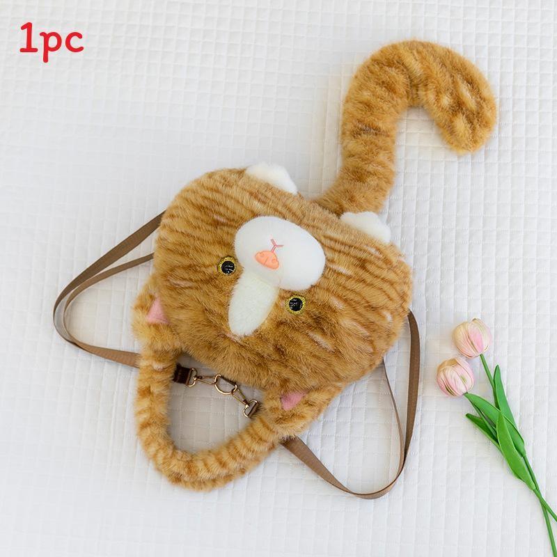 Cute Cat Plush Backpack With Tail Design Tote Bag Suitable For Commuting Daily