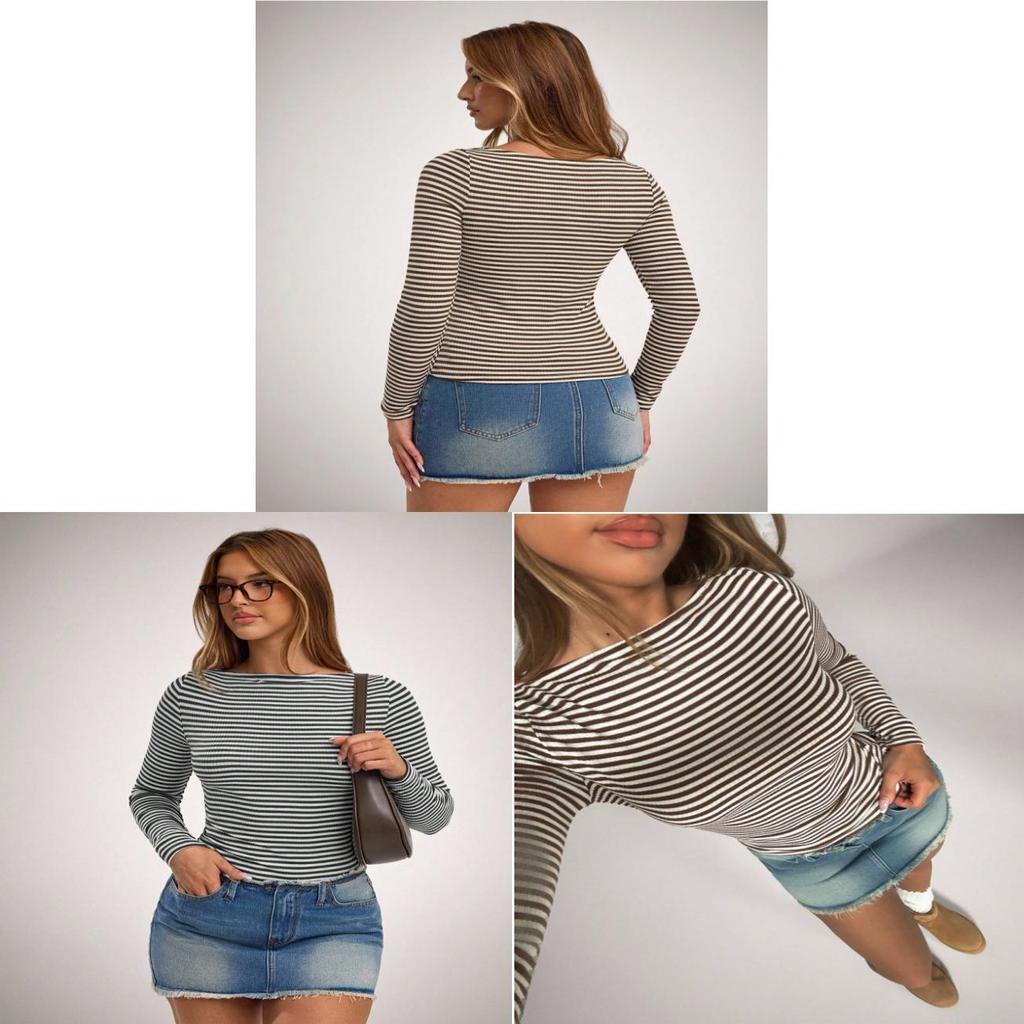 Street Style Striped T Shirt For Women With Polyester Fabric For Casual Wear