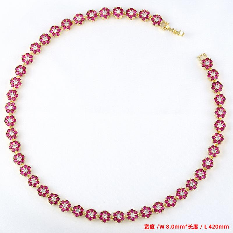 Temperament Light Luxury Copper Inlaid Diamond Flower Petal Bracelet Necklace Tennis Flower Jewelry Set Vl526-527