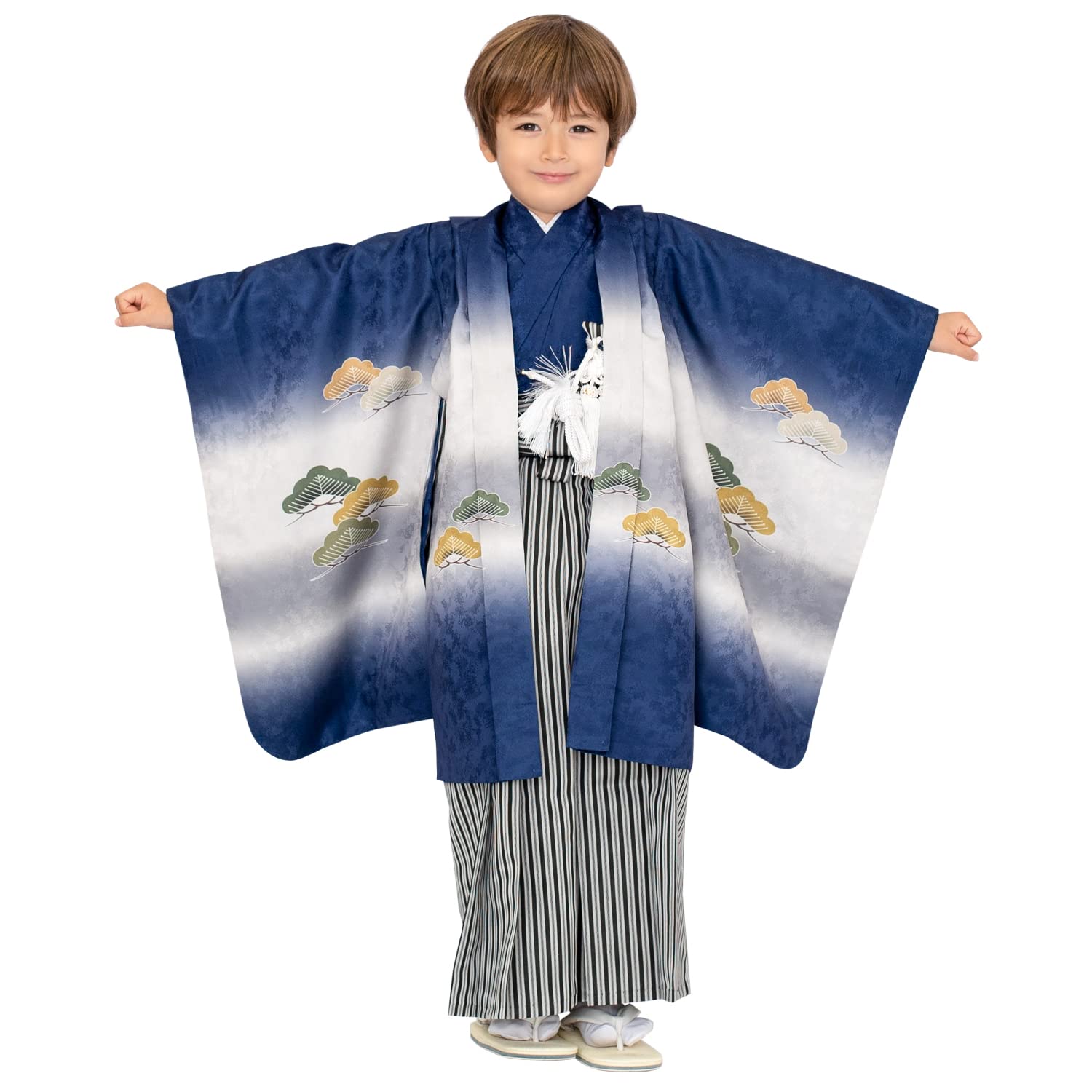 

Haori and Hakama Set for Shichigosan Age Auspicious Full Set Striped Black Square Folding Haori 2 Waist Boys Black [KYOETSU] Ceremony, 5, Eba,
