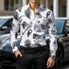 Retro Style Gradient Leopard Print Men's Shirt with Contrasting Print, Slim Fit Long Sleeved, Personalized Street Fashion Shirt