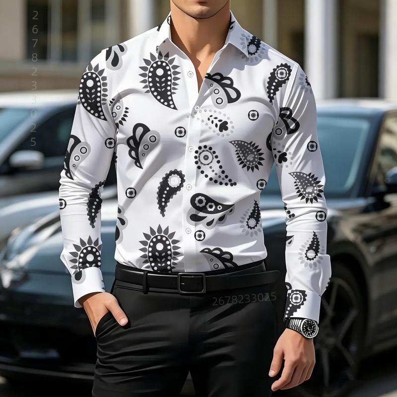 Retro Style Gradient Leopard Print Men's Shirt with Contrasting Print, Slim Fit Long Sleeved, Personalized Street Fashion Shirt