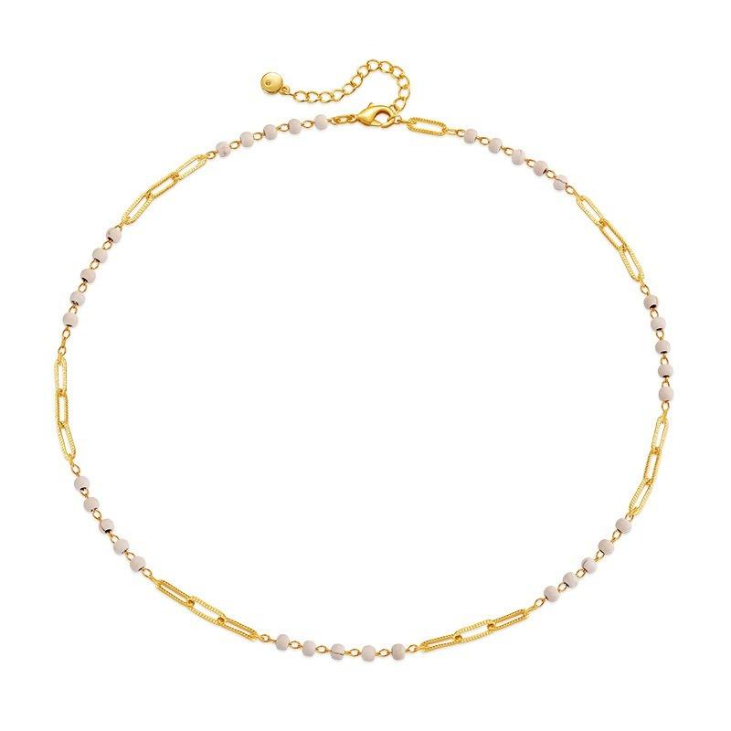 K Gold Plated Brass Spliced Chain Synthetic Turquoise Clavicle Necklace