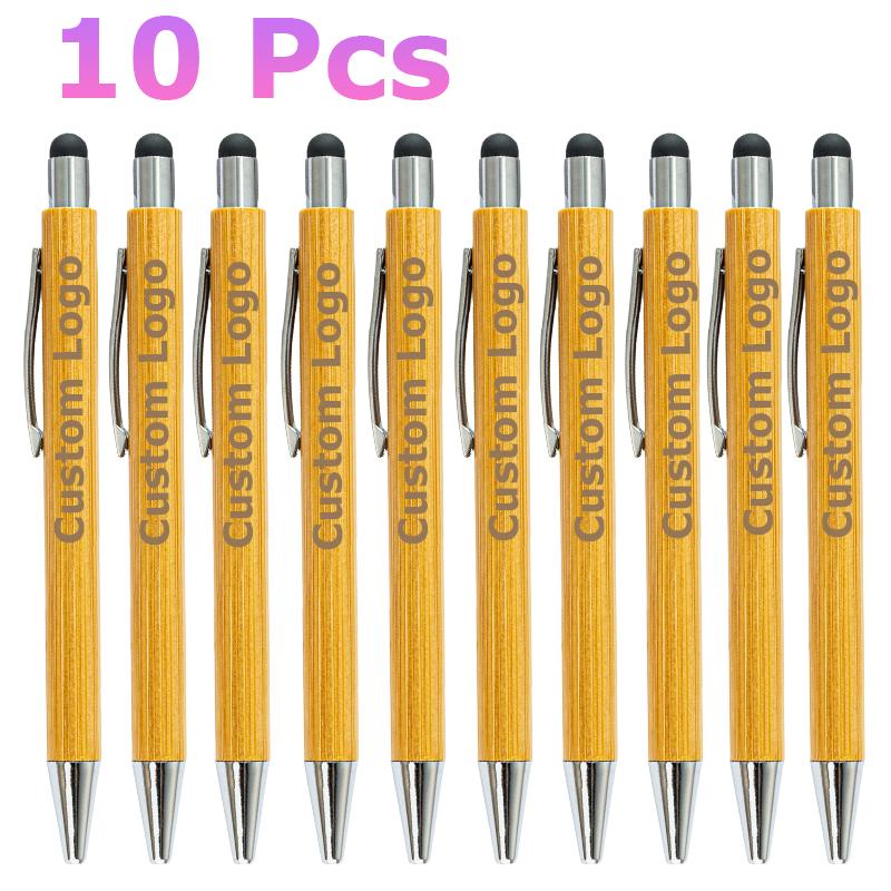 Персонализированная шариковая ручка Гравировка Бамбуковые ручки Настройка логотипа компании Праздник для будущей мамы Крещение Школа Свадебный подарок Украшение 10 pcs pens