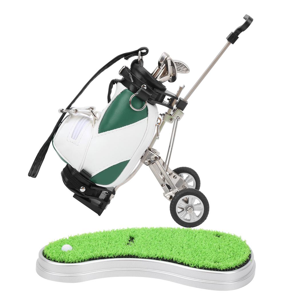 Desktop Golf Pen Set 3 Ballpoint Pens and Mini Bag Znic Alloy Golf Pen Bag with BaseGreen White