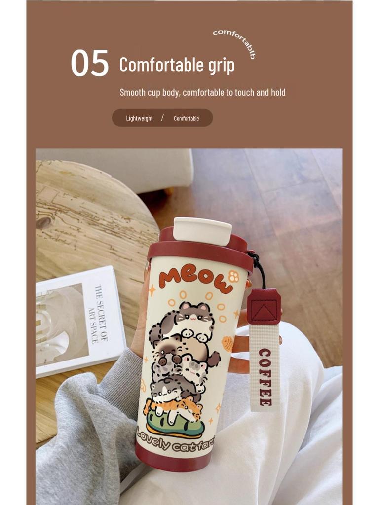 Happy Puppy Stainless Steel Insulated Coffee Cup - Portable, Student-Friendly Design for Men and Women