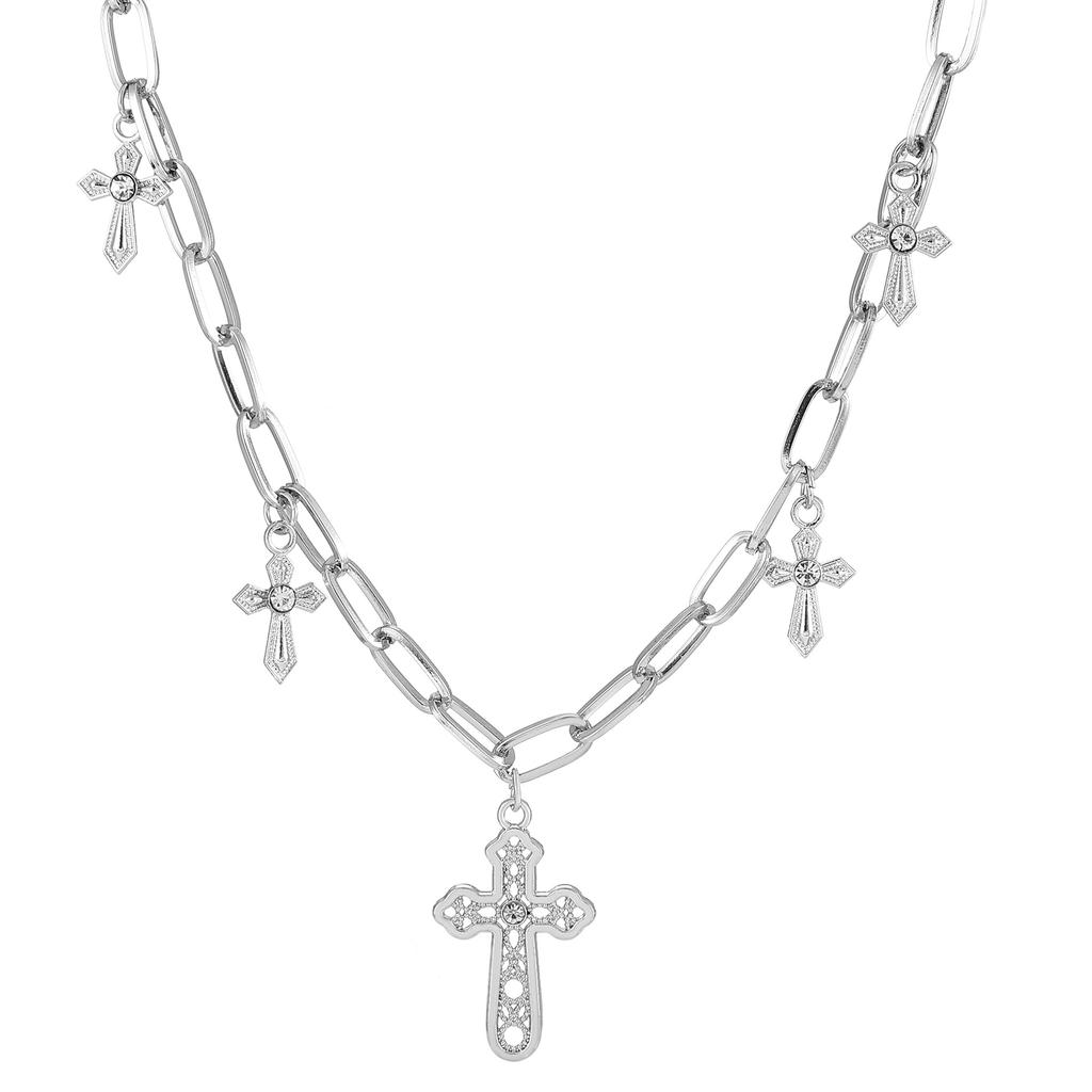 New Arrival Vintage Pearl Cross Pendant Punk Versatile Multi Layered Necklace