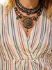 Women Summer Striped Sleeveless Midi Dress V Neck Empire Waist Loose Linen Look Sundress Bohemian City Holiday Outfit