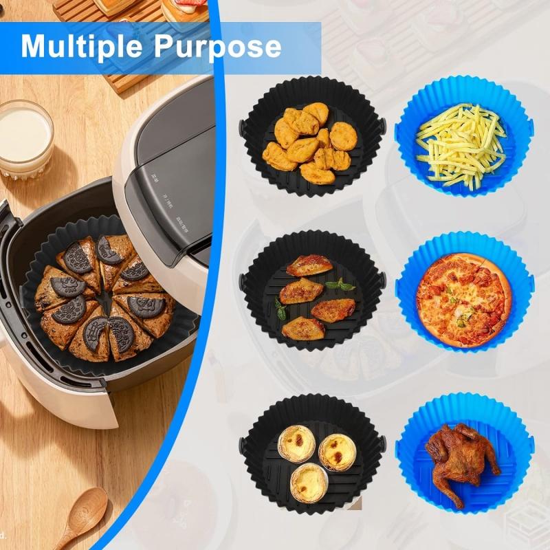 Air Fryer Silicone Liners Air Fryer Silicone Pot Reusable Baking Tray Pizza Chicken Food Safe Non Stick Air Fryer Basket