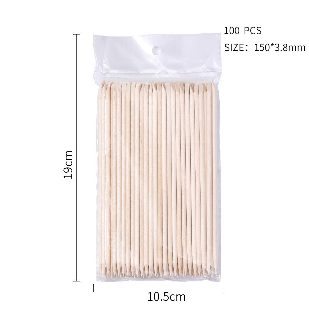 100pcs Cuticle Pusher Remover Beech Stick Dead Skin Push Nail Art Tools Rhinestones Picker Bead Pusher Manicure Pedicure Care