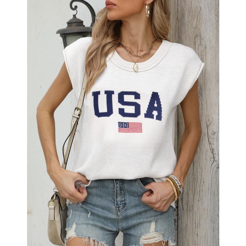 Women's Autumn and Winter Round Neck Sleeveless Jacquard Embroidered Top Sweater